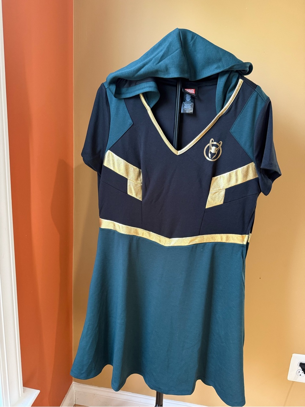 Marvel Loki Women’s Teal & Black Hooded Dress with Gold Accents